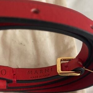Marni Red Leather Belt with Gold Buckle